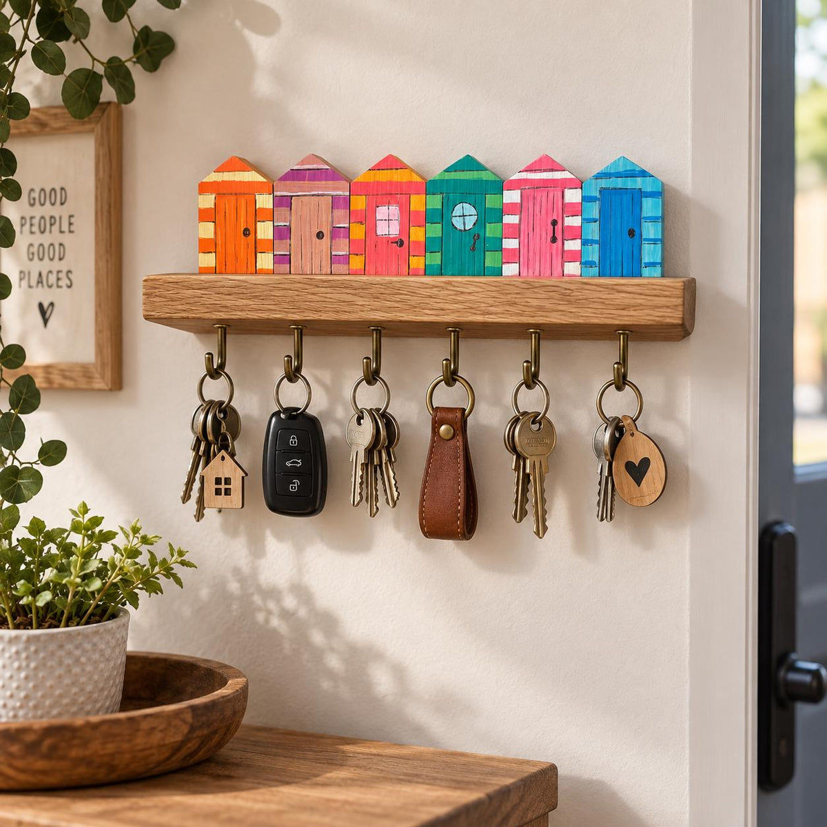Colourful Beach Hut Wooden Key Holder | Handmade Wall Key Rack | Coastal Home Decor | Housewarming Gift | Entryway Key Hooks