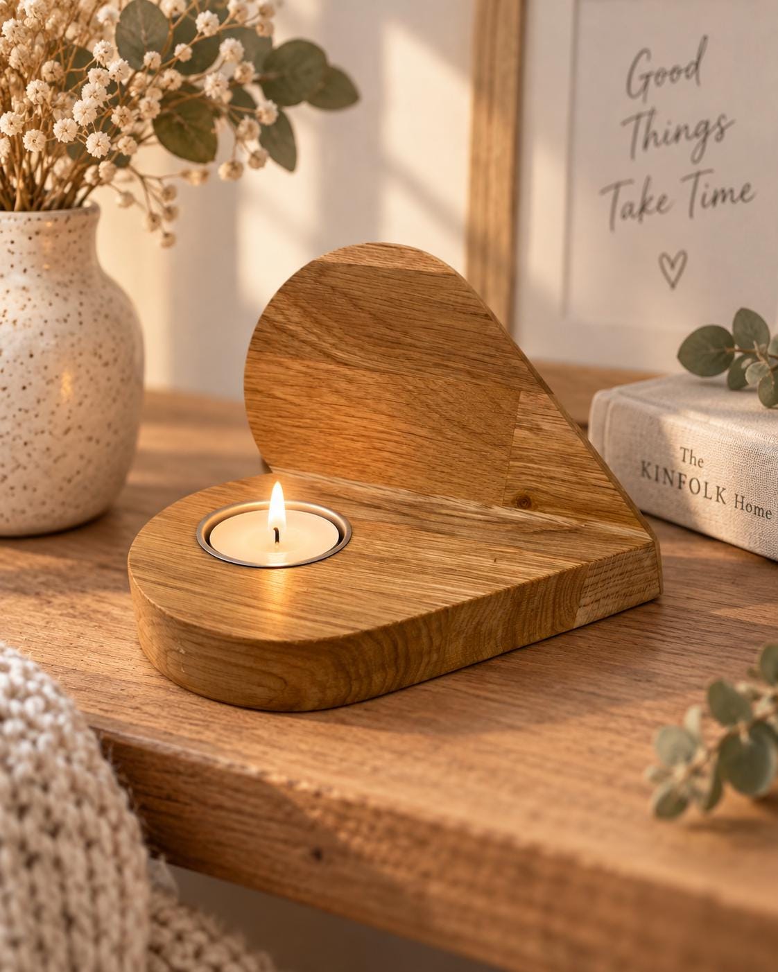 Handmade Oak Heart Tealight Holder – Rustic Wooden Candle Holder, Scottish Oak Home Décor, Romantic Gift, Wedding & Anniversary Gift