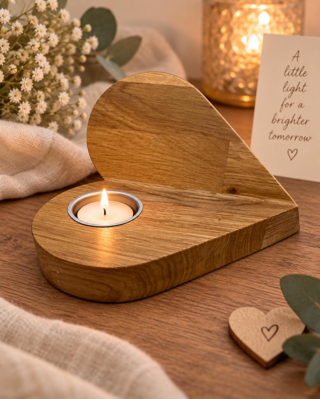 Handmade Oak Heart Tealight Holder – Rustic Wooden Candle Holder, Scottish Oak Home Décor, Romantic Gift, Wedding & Anniversary Gift