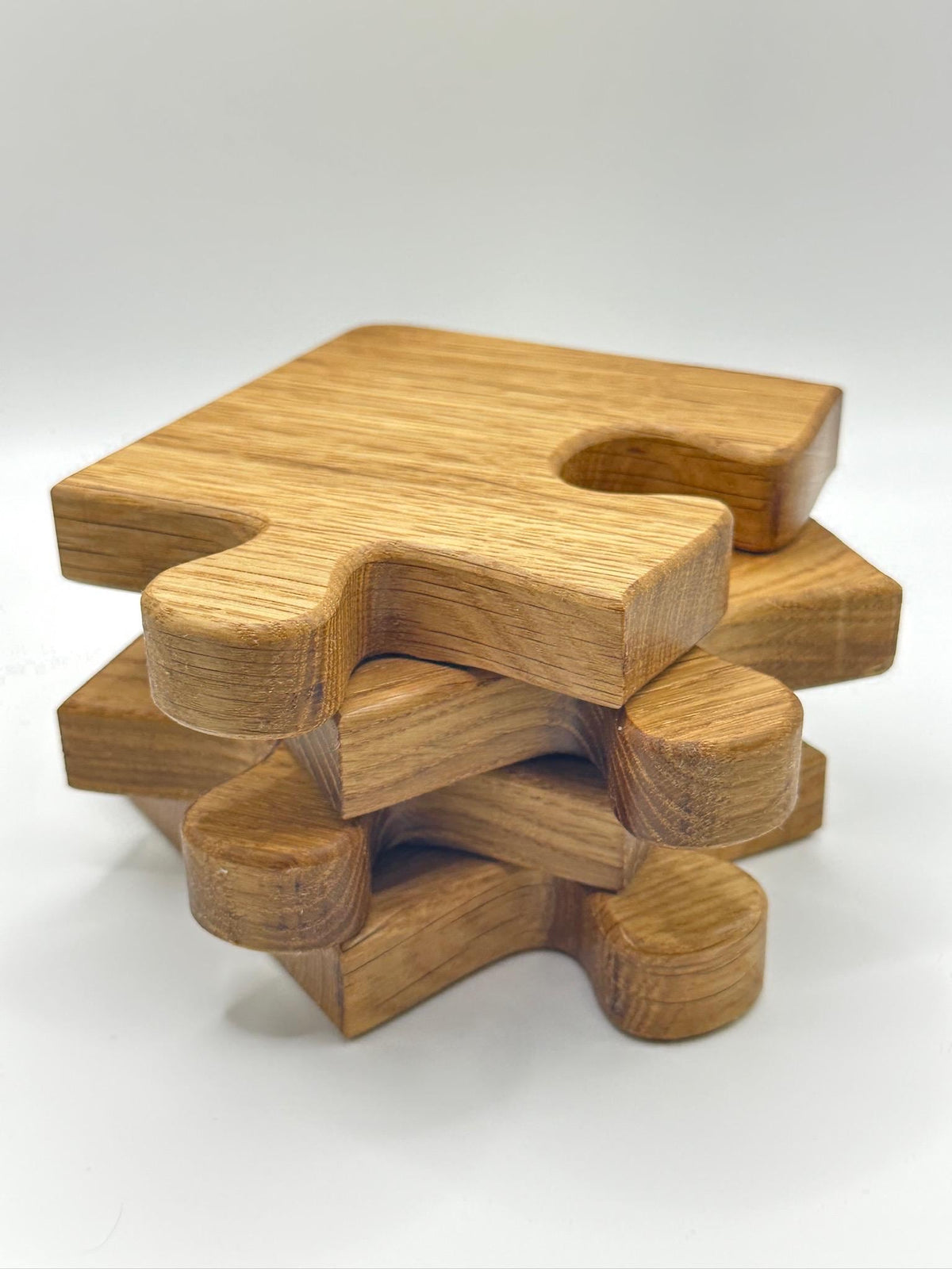 Handmade Wooden Jigsaw Coasters | Oak Puzzle Piece Coaster Set | Rustic Wooden Drinks Coasters | Unique Housewarming Gift
